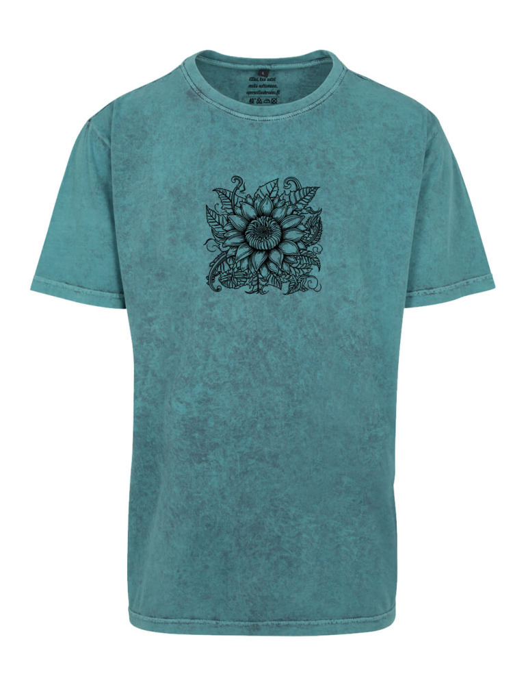 Sun Flower Acid Washed Teal Black, Tee
